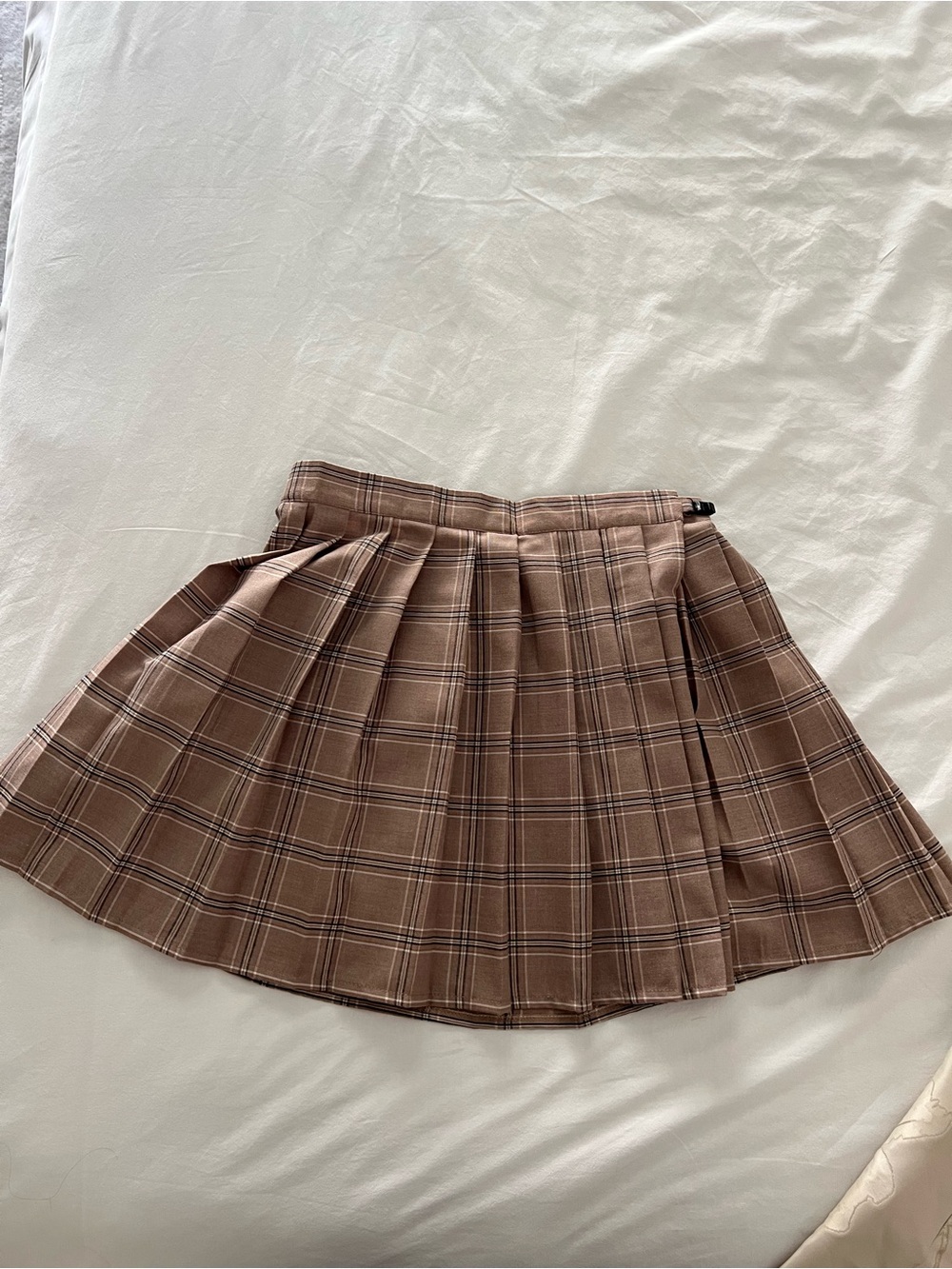Plaid Pleated Mini Skirt in Taupe - Picture 3 of 5